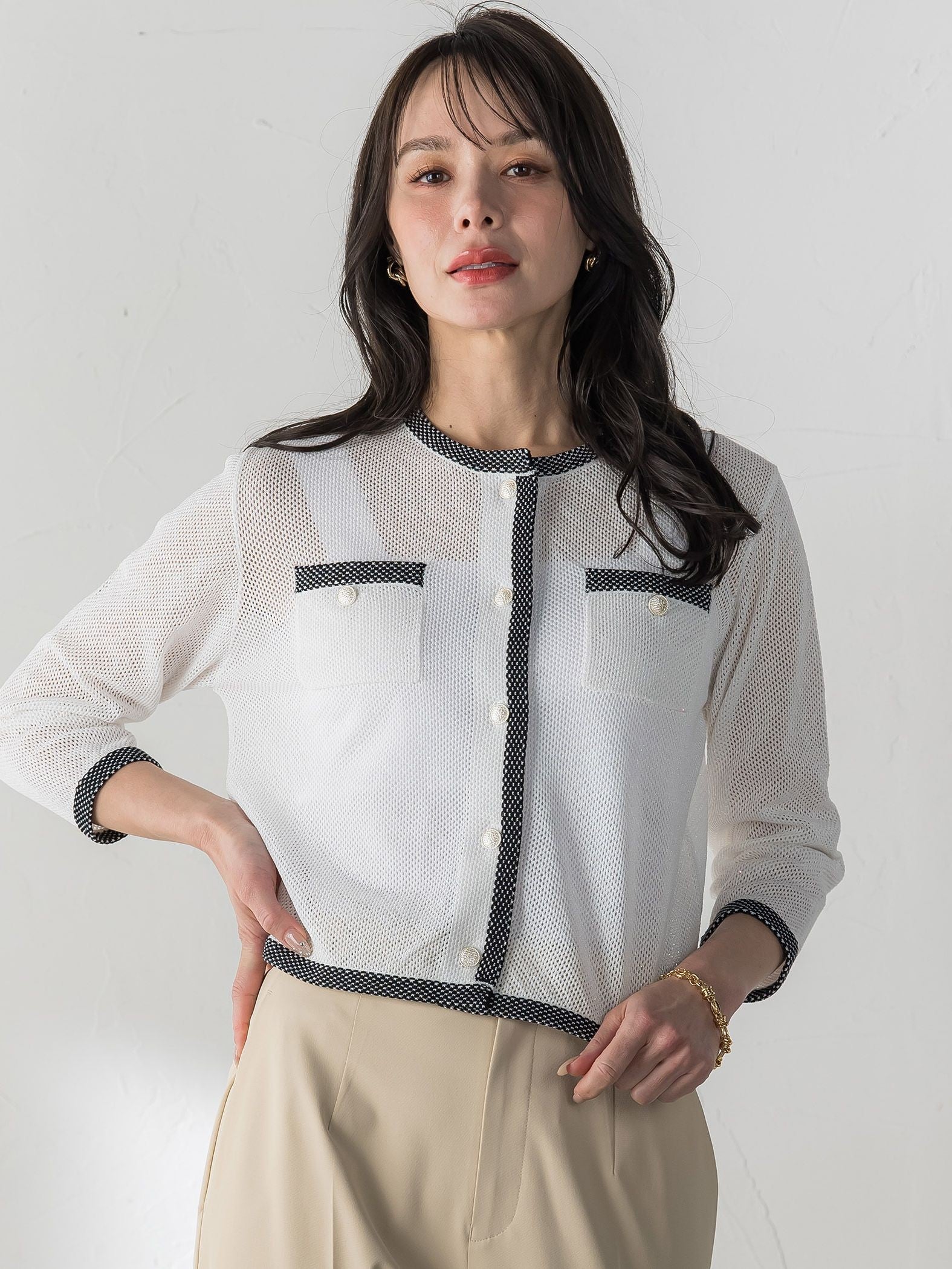 メッシュスパンコールニットカーディガン