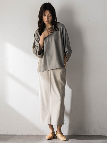 シャンブレーワイドスリーブVネックブラウス