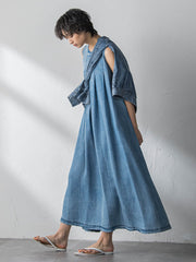 ゆれるデニムノースリーブワンピース