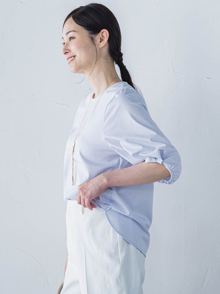 【WEB限定】きれいめハーフスリーブカットソー ≪接触冷感／洗濯機OK≫