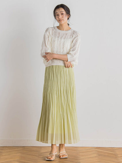 ポリ麻シアースラブプリーツスカート≪手洗い可能≫