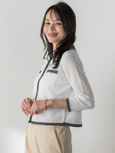 メッシュスパンコールニットカーディガン