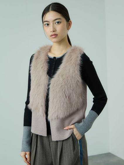 フロントフェイクファーニットベスト