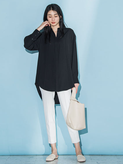 ダブルクロス2WAYロングシャツブラウス≪洗濯機で洗える/セットアップ対応≫