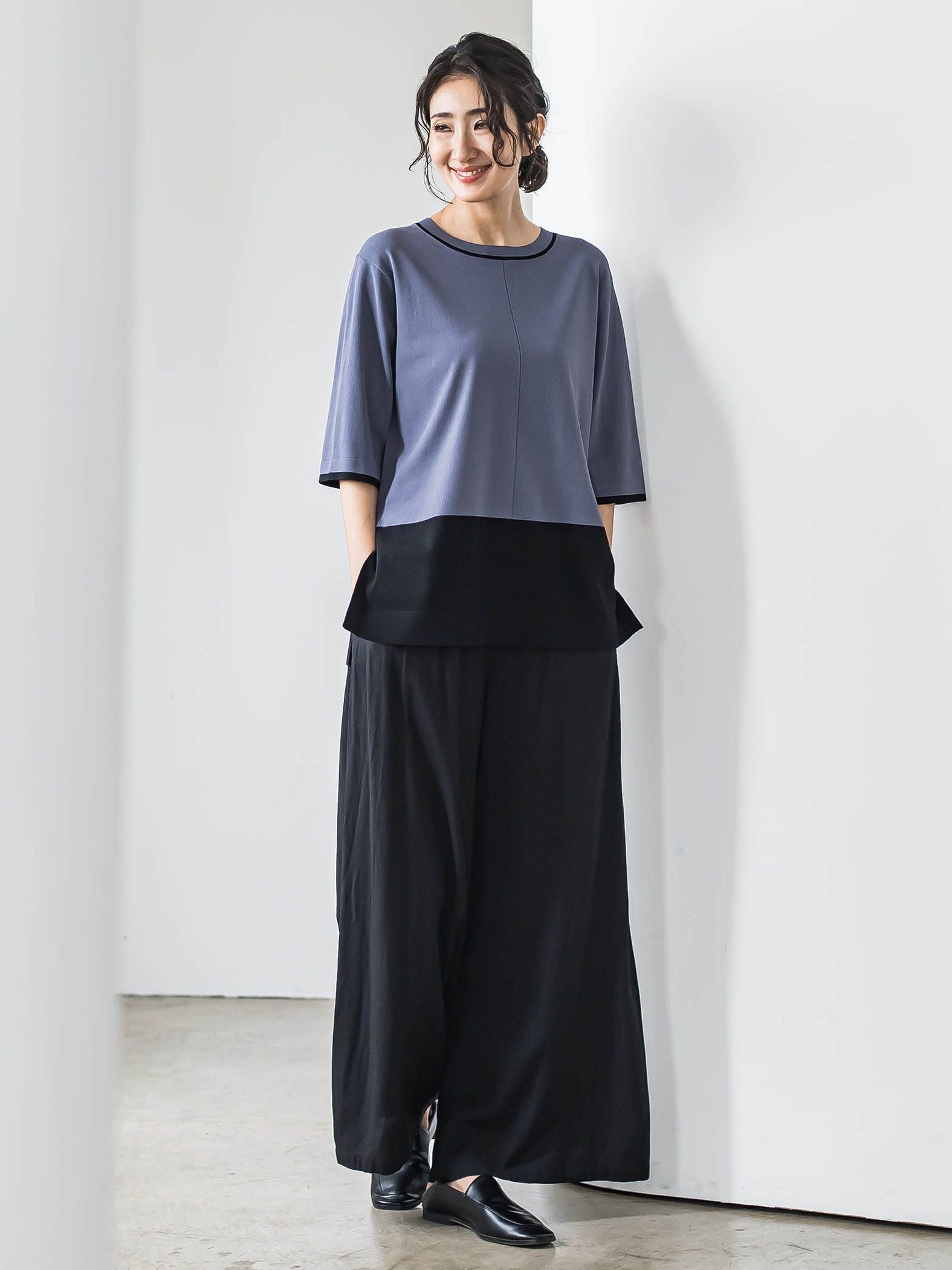 Tシャツ風ニットプルオーバー≪手洗い可能≫