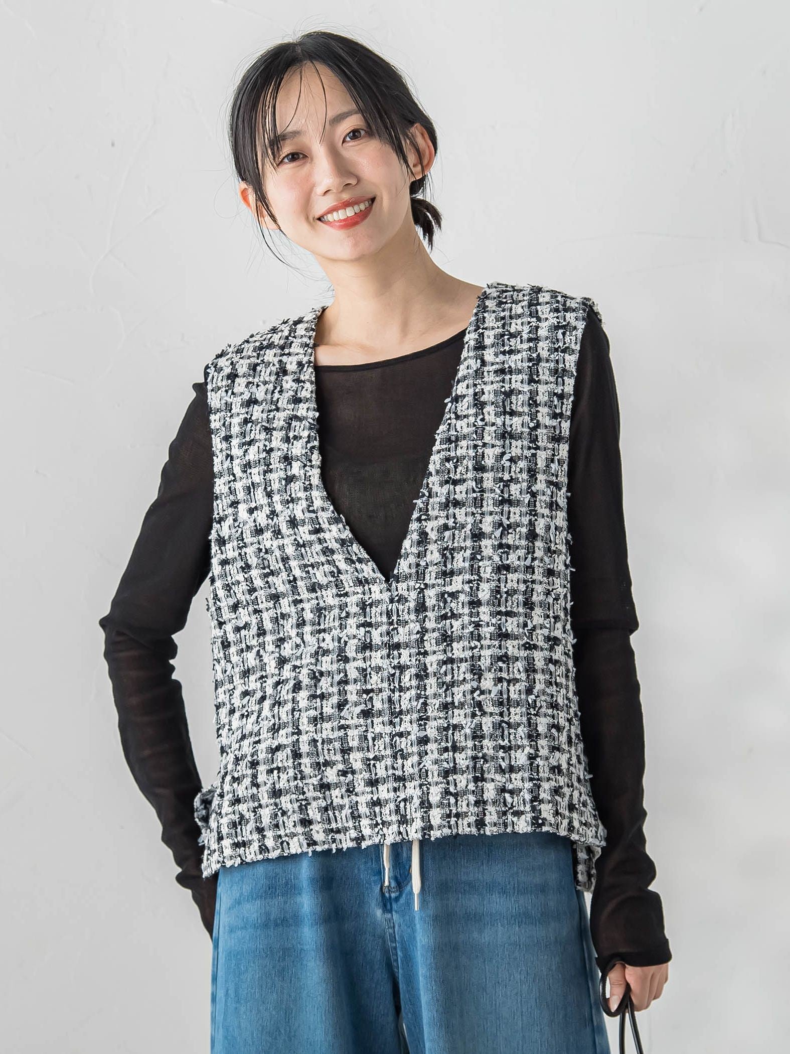 ミックスツィードベスト≪洗濯機で洗える≫