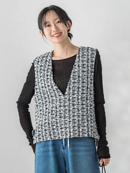 ミックスツィードベスト≪洗濯機で洗える≫