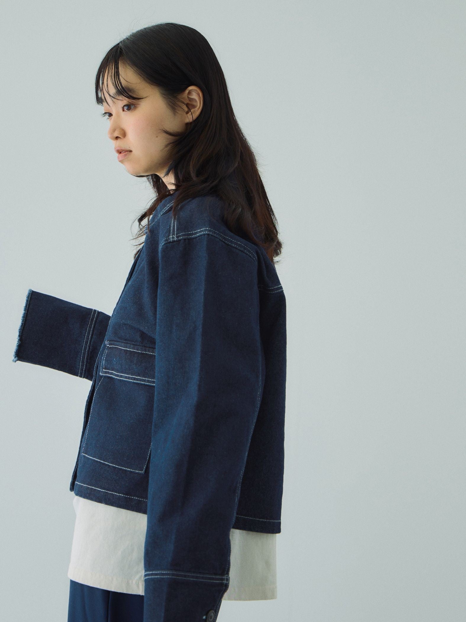 フラップポケットショートデニムブルゾン≪手洗い可能≫