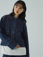 フラップポケットショートデニムブルゾン≪手洗い可能≫