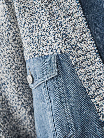 デニムドッキングニットカーディガン≪洗濯機で洗える≫