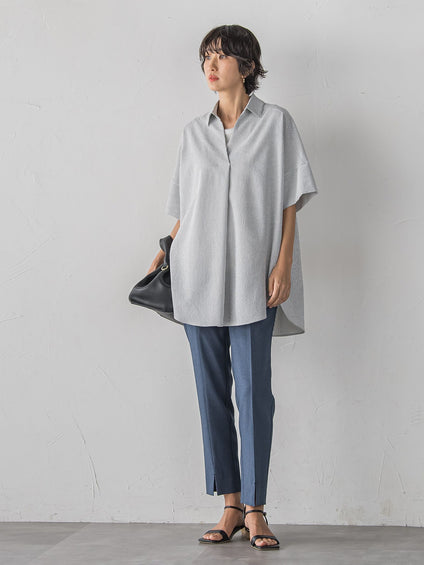 【WEB限定/大きいサイズ】“まるでデニム見え”裾スリットテーパードパンツ
