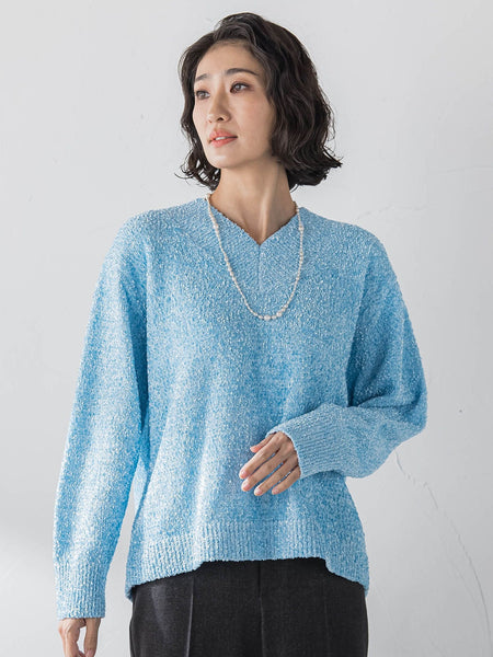 【大きいサイズ】ツヤモールVネックニット