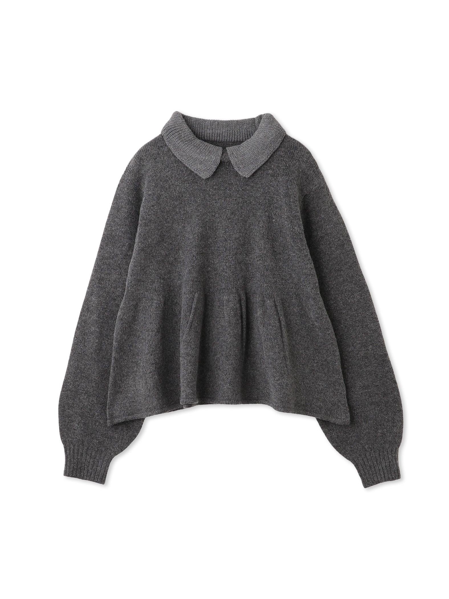 杢ストレッチ襟付きペプラムニット≪手洗い可能≫