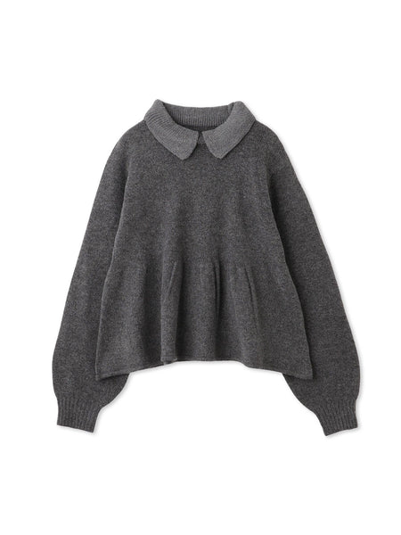 杢ストレッチ襟付きペプラムニット≪手洗い可能≫
