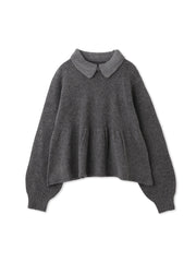 杢ストレッチ襟付きペプラムニット≪手洗い可能≫