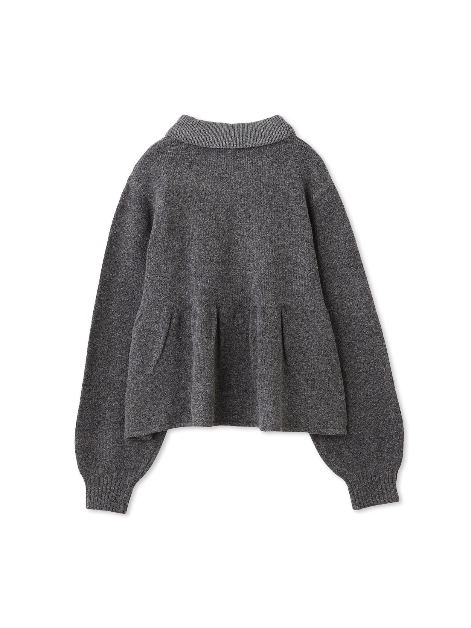 杢ストレッチ襟付きペプラムニット≪手洗い可能≫