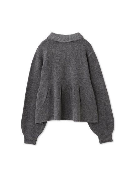 杢ストレッチ襟付きペプラムニット≪手洗い可能≫