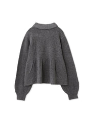 杢ストレッチ襟付きペプラムニット≪手洗い可能≫