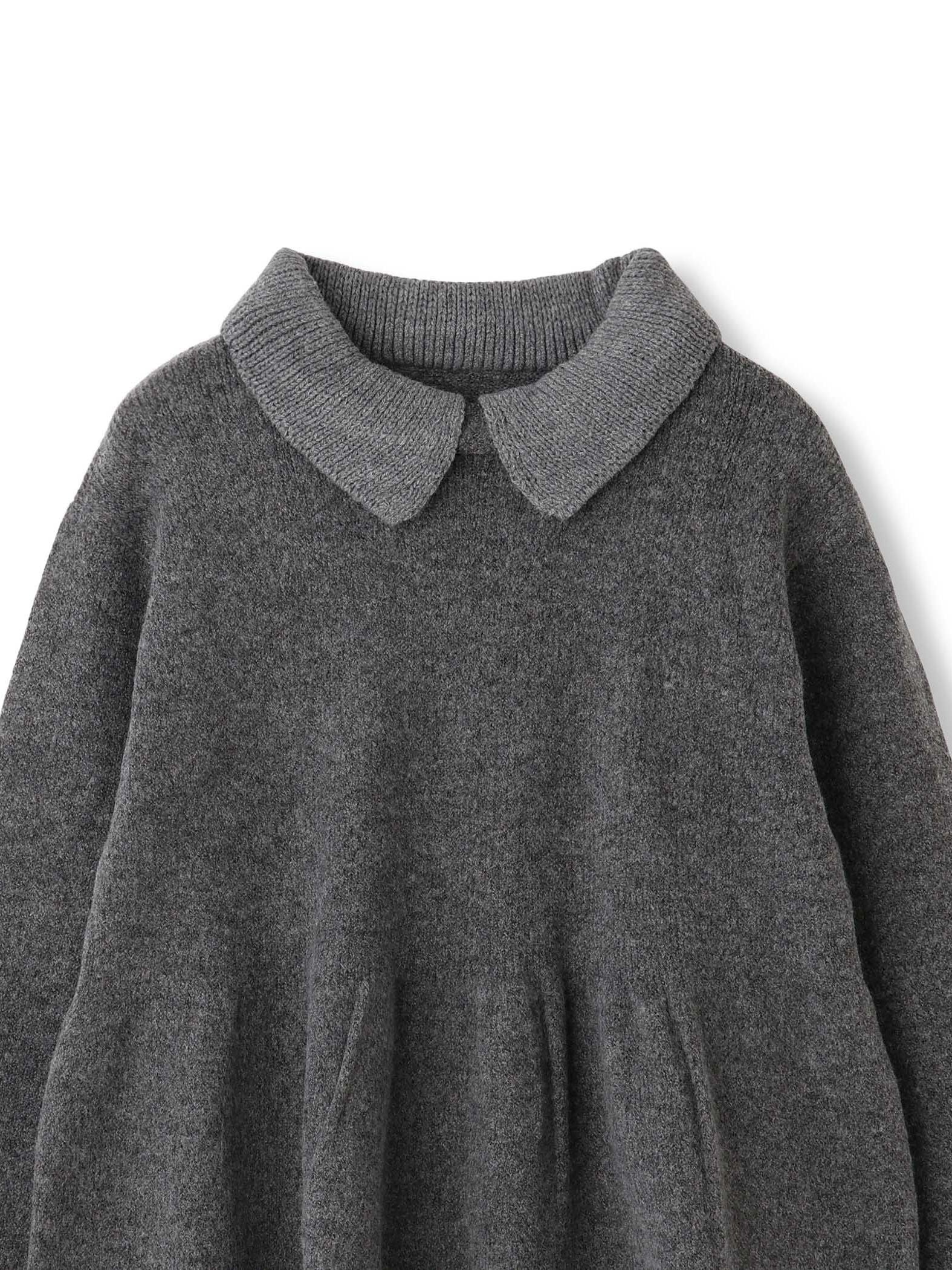 杢ストレッチ襟付きペプラムニット≪手洗い可能≫