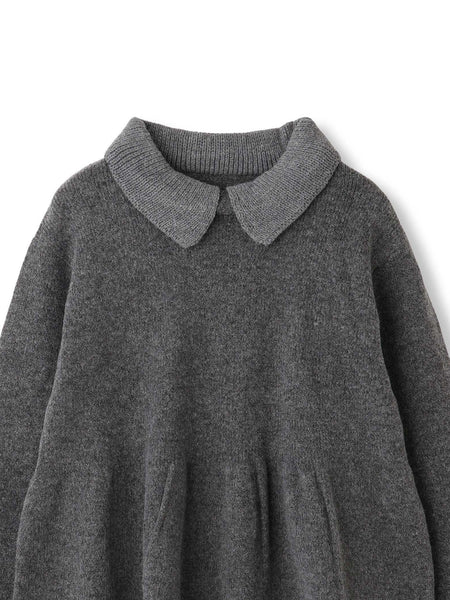 杢ストレッチ襟付きペプラムニット≪手洗い可能≫