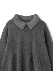 杢ストレッチ襟付きペプラムニット≪手洗い可能≫