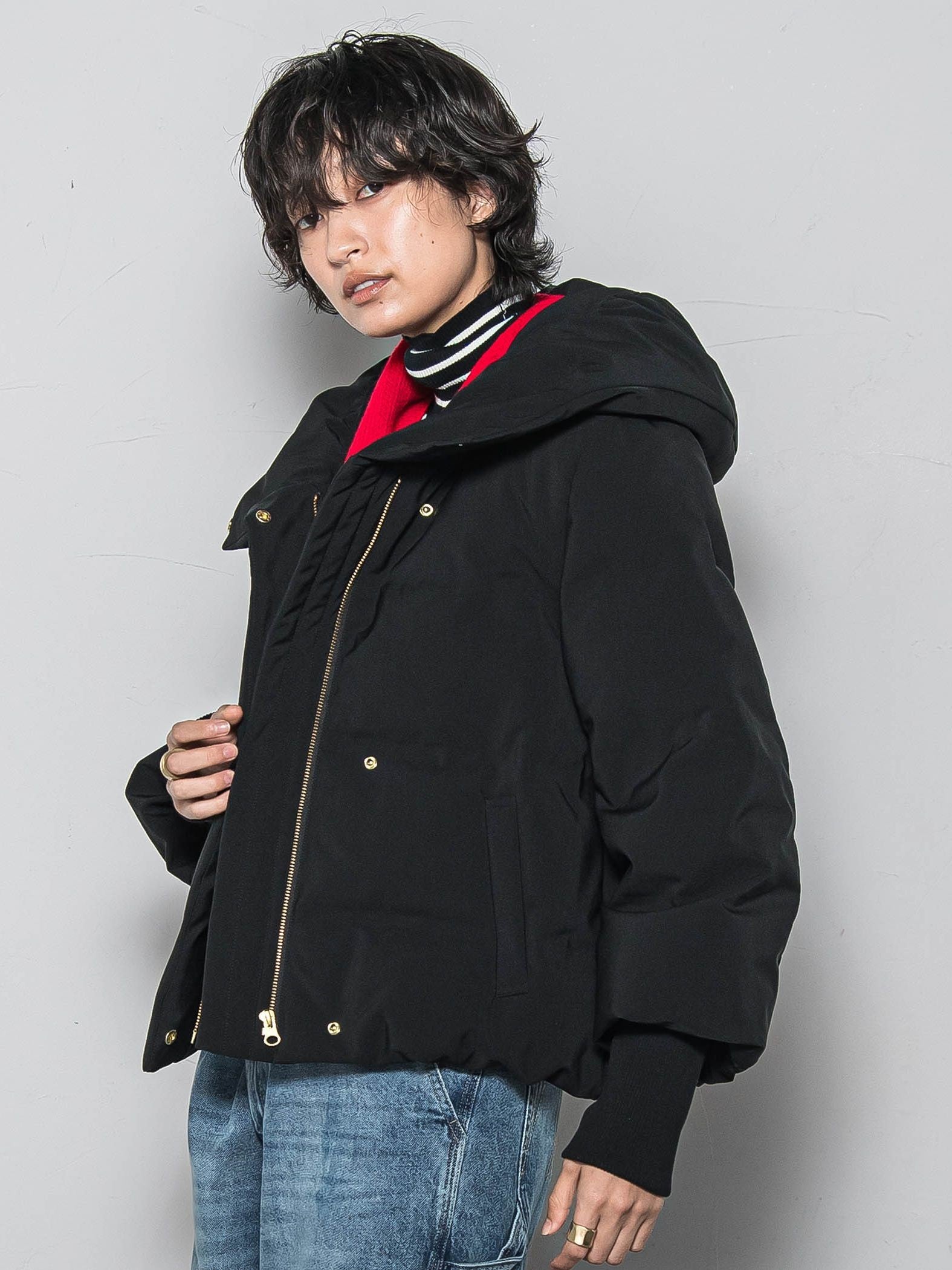 袖口リブシームレスダウンジャケット