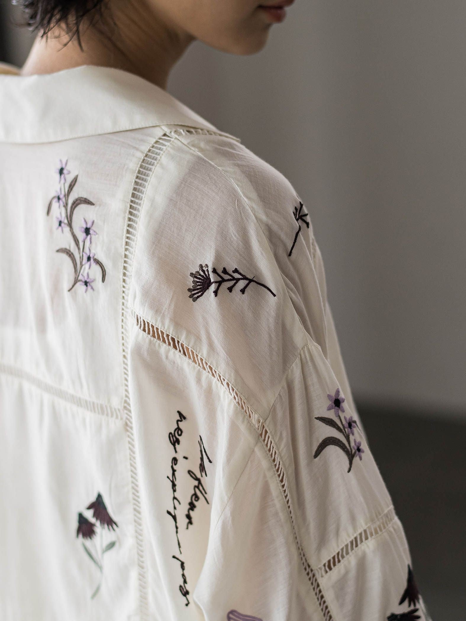 【40周年限定】パッチワーク刺繍オープンカラーシャツ