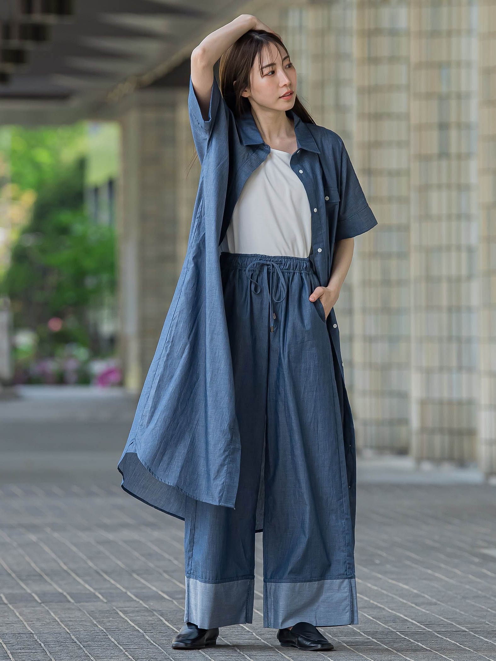 【biyori】ダンガリーワイドパンツ≪手洗い可能≫