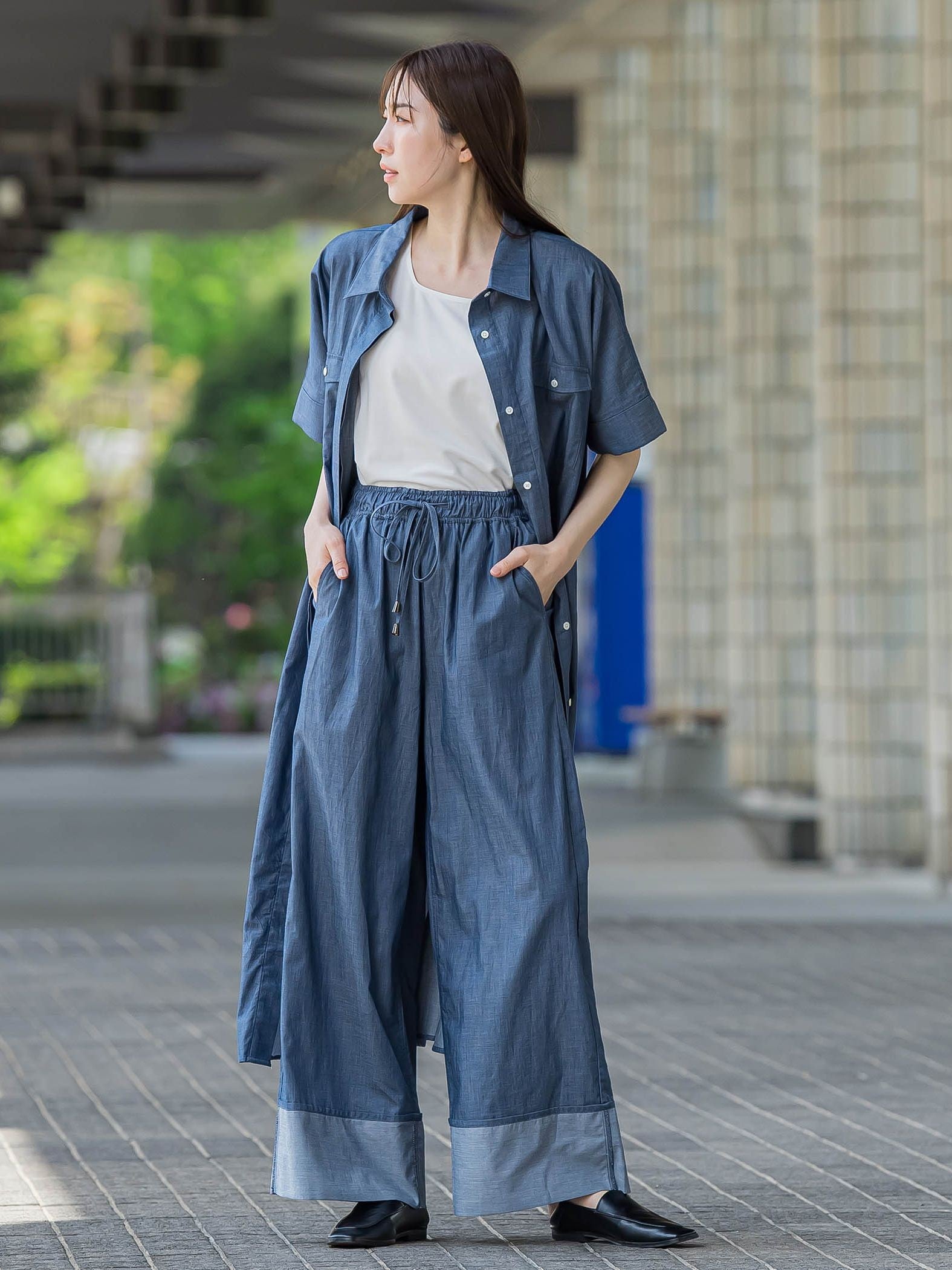 【biyori】ダンガリーワイドパンツ≪手洗い可能≫