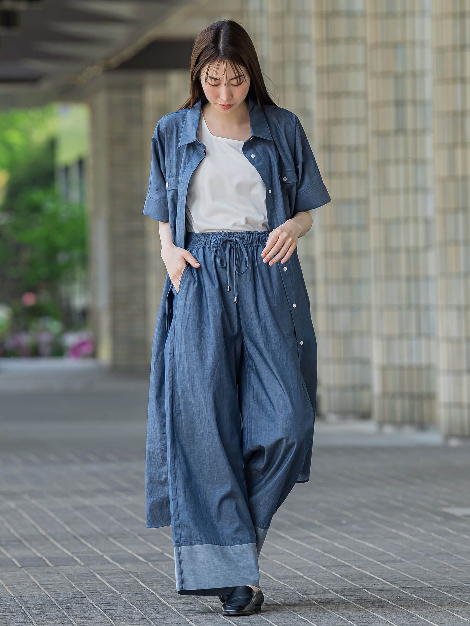 【biyori】ダンガリーワイドパンツ≪手洗い可能≫