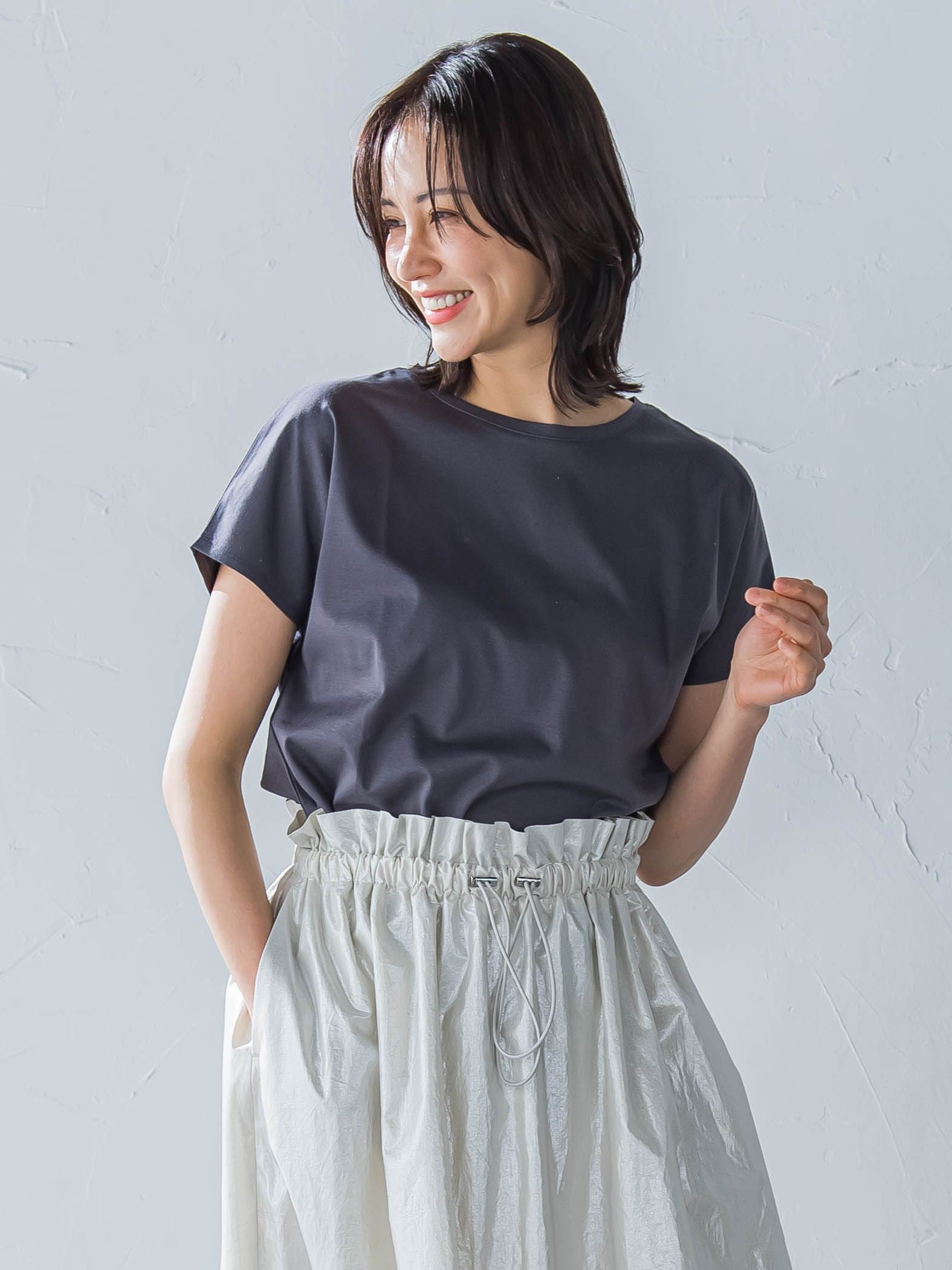 【WEB限定】【3サイズ】スムースコットンラウンドヘムカットソー≪洗える/接触冷感≫