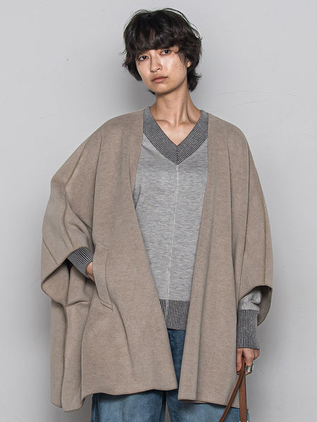 ニット両面パイルノーカラーポンチョ
