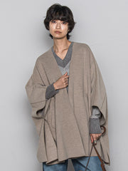 ニット両面パイルノーカラーポンチョ