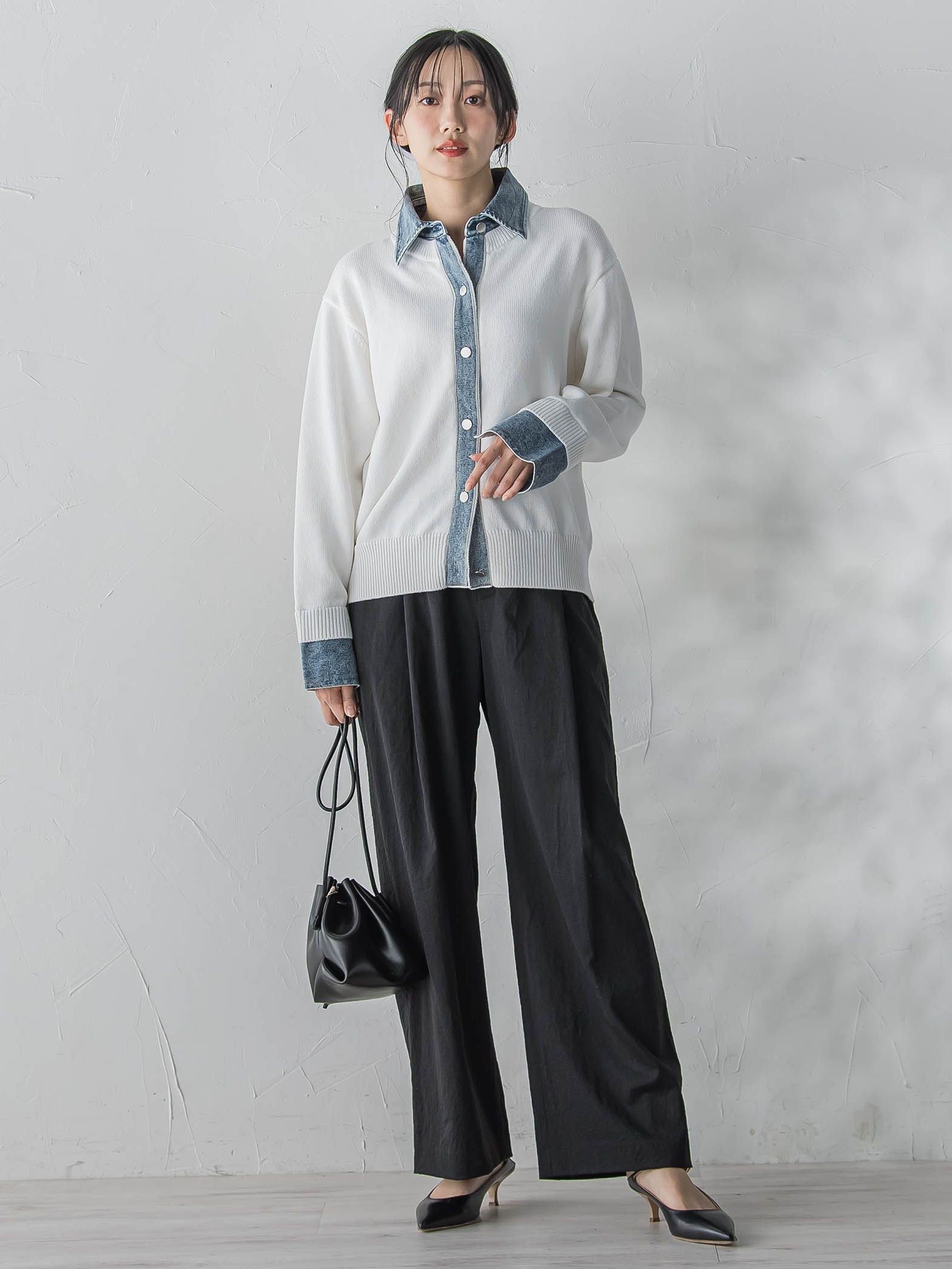 デニムドッキングニットカーディガン≪手洗い可能≫