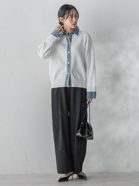 デニムドッキングニットカーディガン≪手洗い可能≫