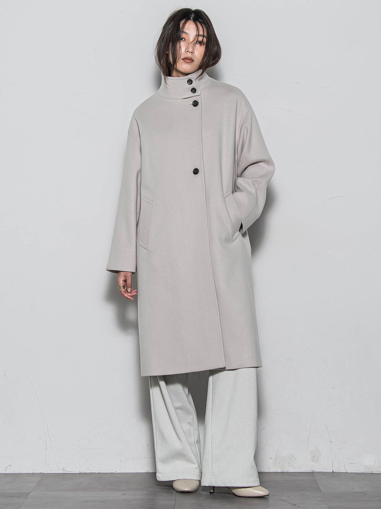 ライトジャージメルトンスタンドカラーロングコート