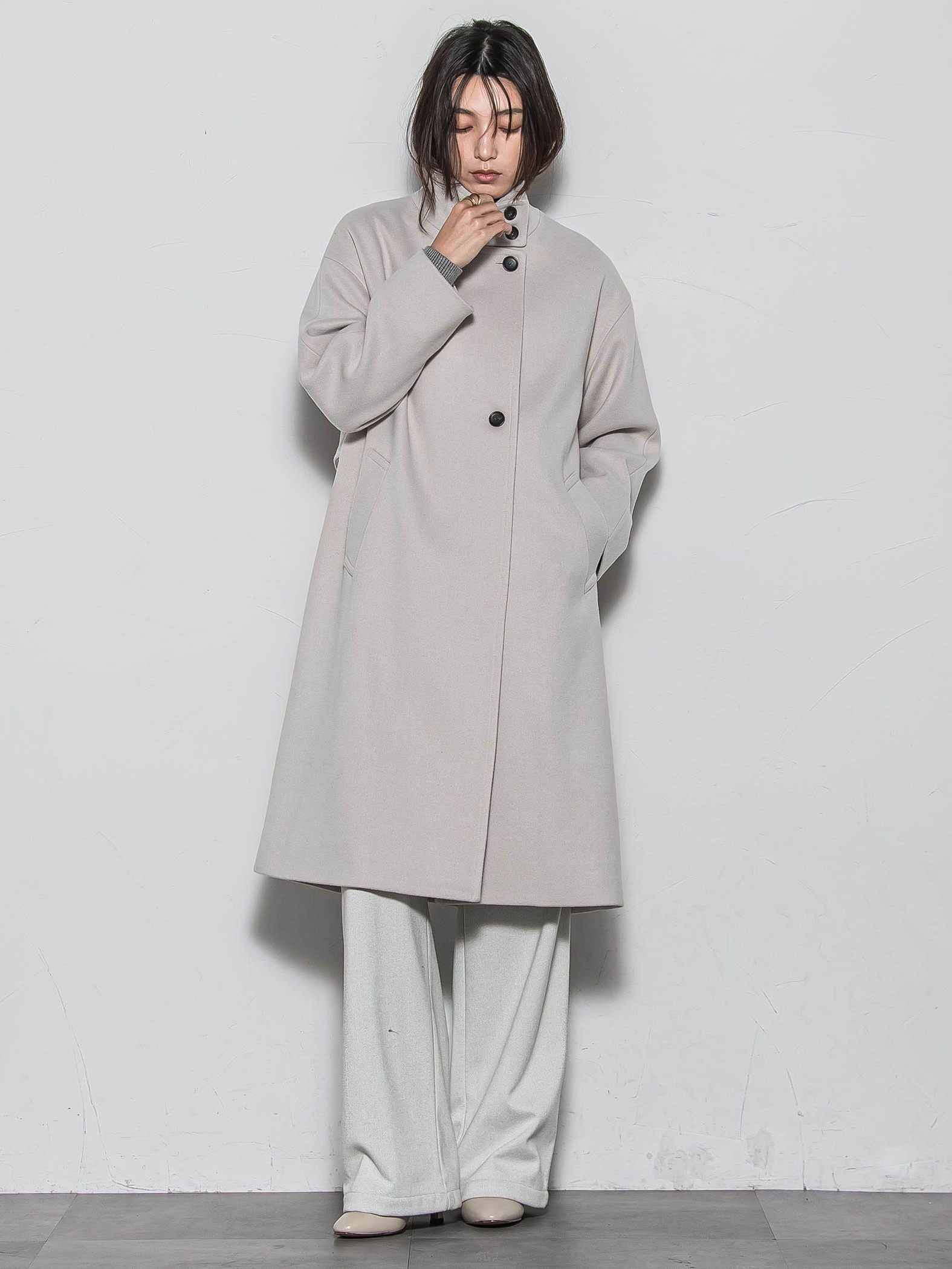 ライトジャージメルトンスタンドカラーロングコート