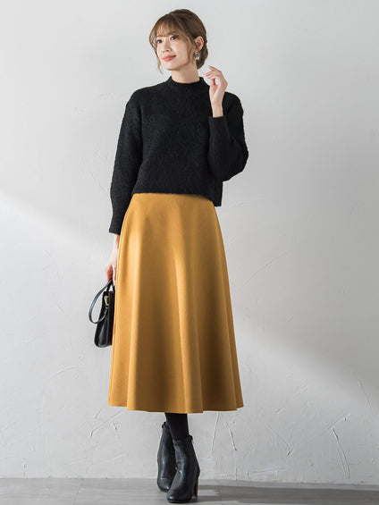 【S/M/L展開】冬仕様 美シルエットロングフレアスカート ≪洗濯機で洗える≫