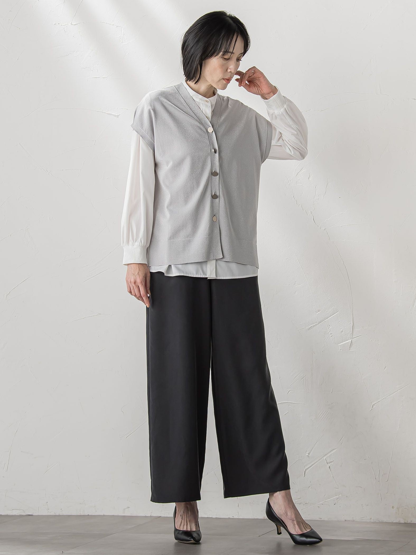 ”一枚でもレイヤードにも”ラメニットジレ≪手洗い可能≫