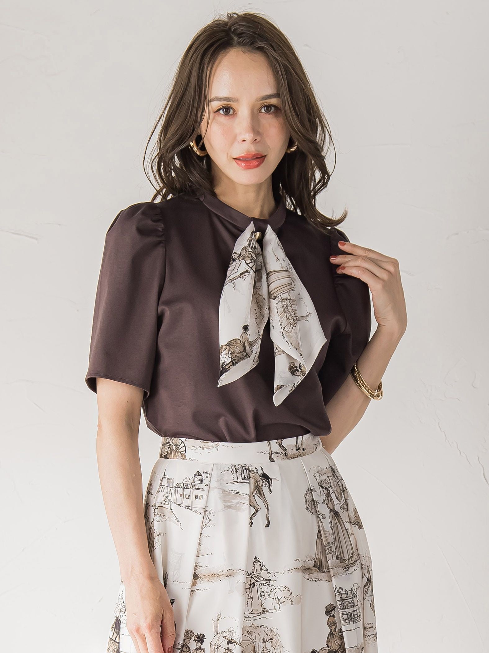 LADY&HORSEスカーフ付きカットソー≪洗濯機で洗える≫