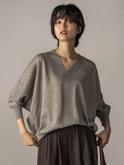 LEVITAシアーVネックドルマンニットプルオーバー≪手洗い可能≫