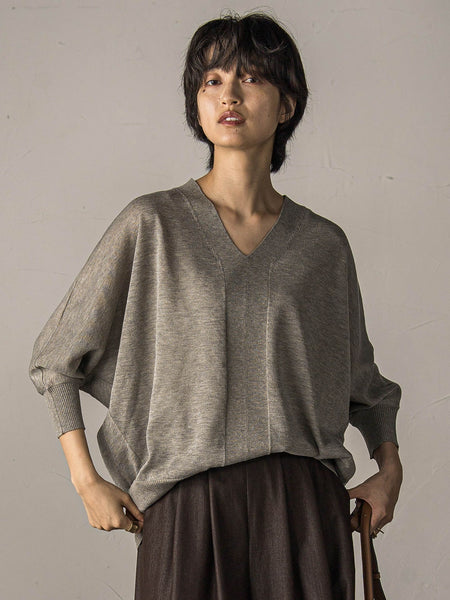 LEVITAシアーVネックドルマンニットプルオーバー≪手洗い可能