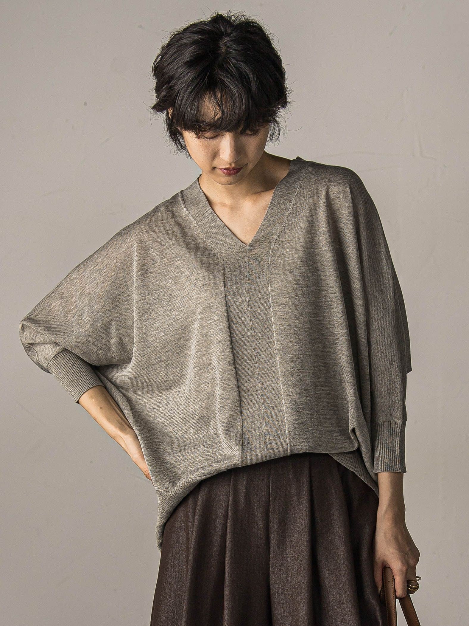 LEVITAシアーVネックドルマンニットプルオーバー≪手洗い可能≫