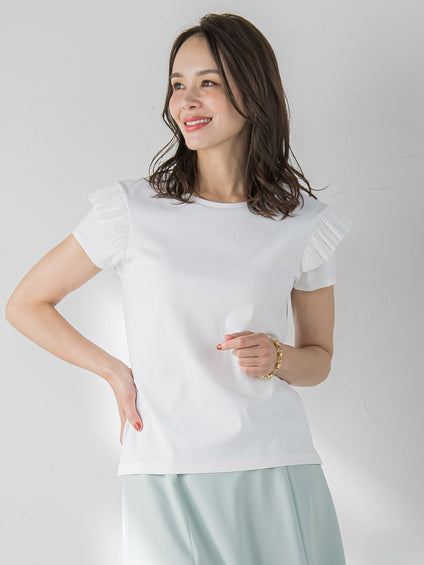 【WEB限定】袖フリルカットソー≪洗濯機で洗える≫