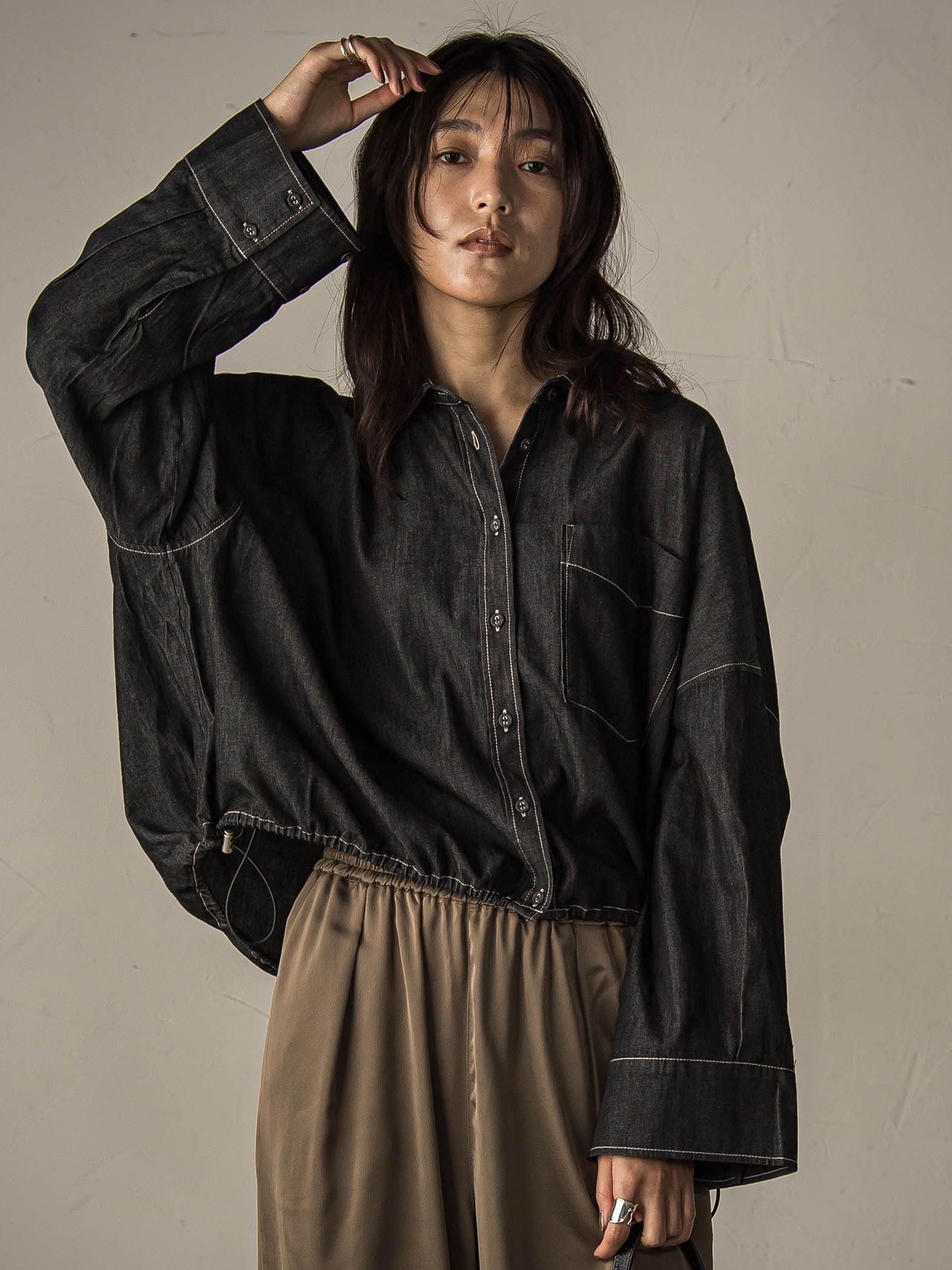 【WEB限定】ドロストクロップドデニムシャツ≪洗濯機で洗える≫
