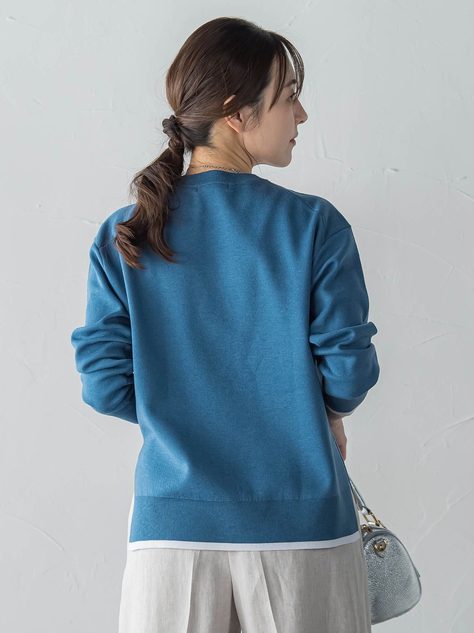 配色クルーネックニット≪洗える≫