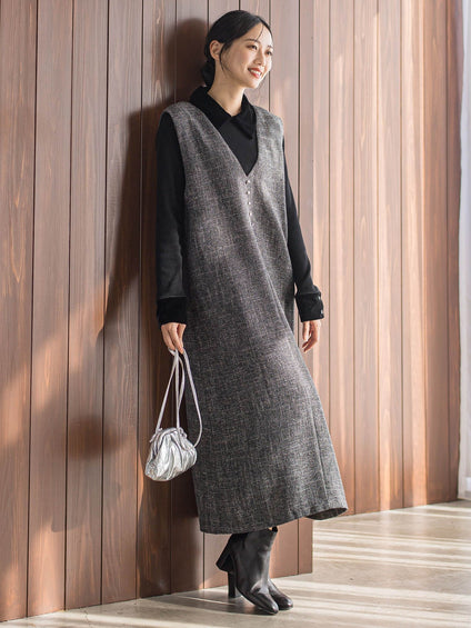 ベロア襟付きニット≪手洗い可能≫