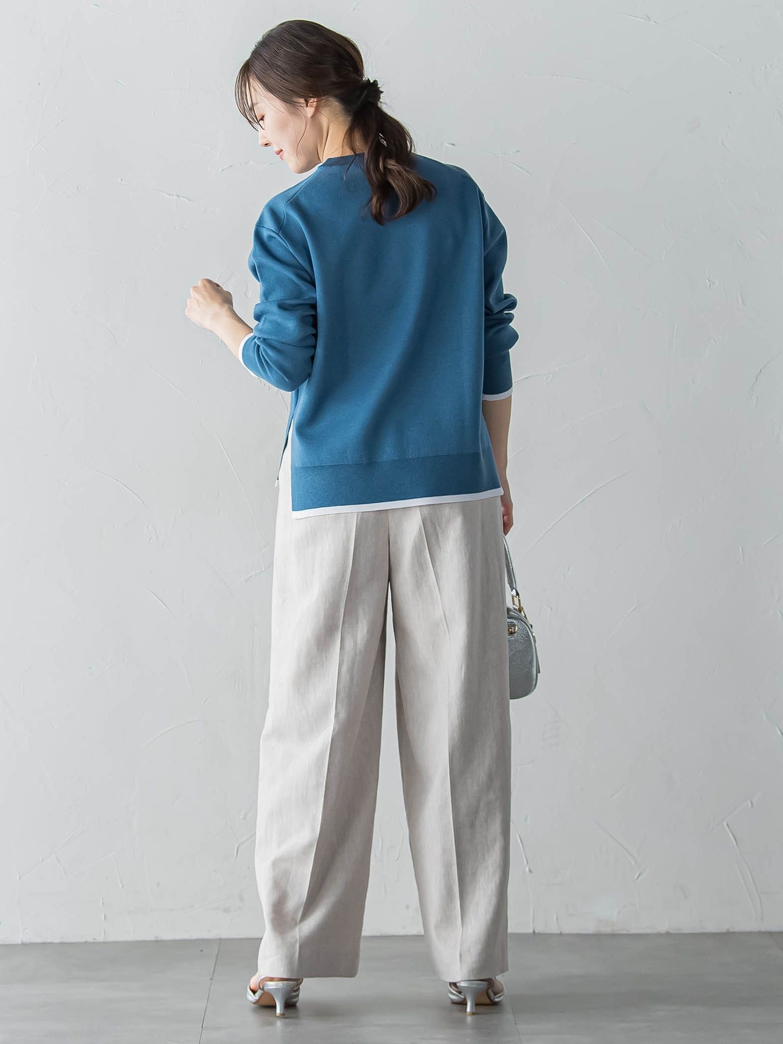 配色クルーネックニット≪洗える≫