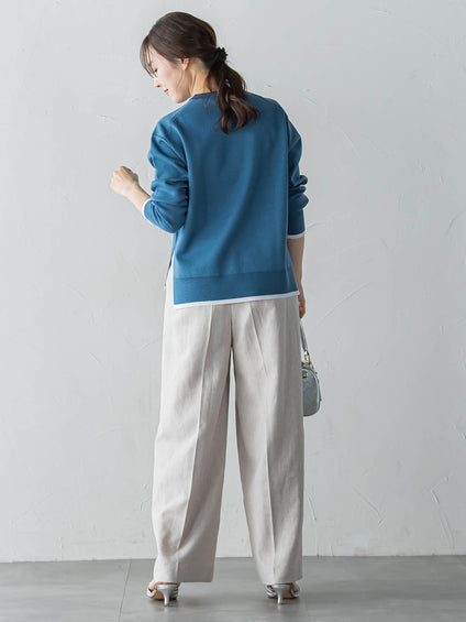 配色クルーネックニット≪洗える≫