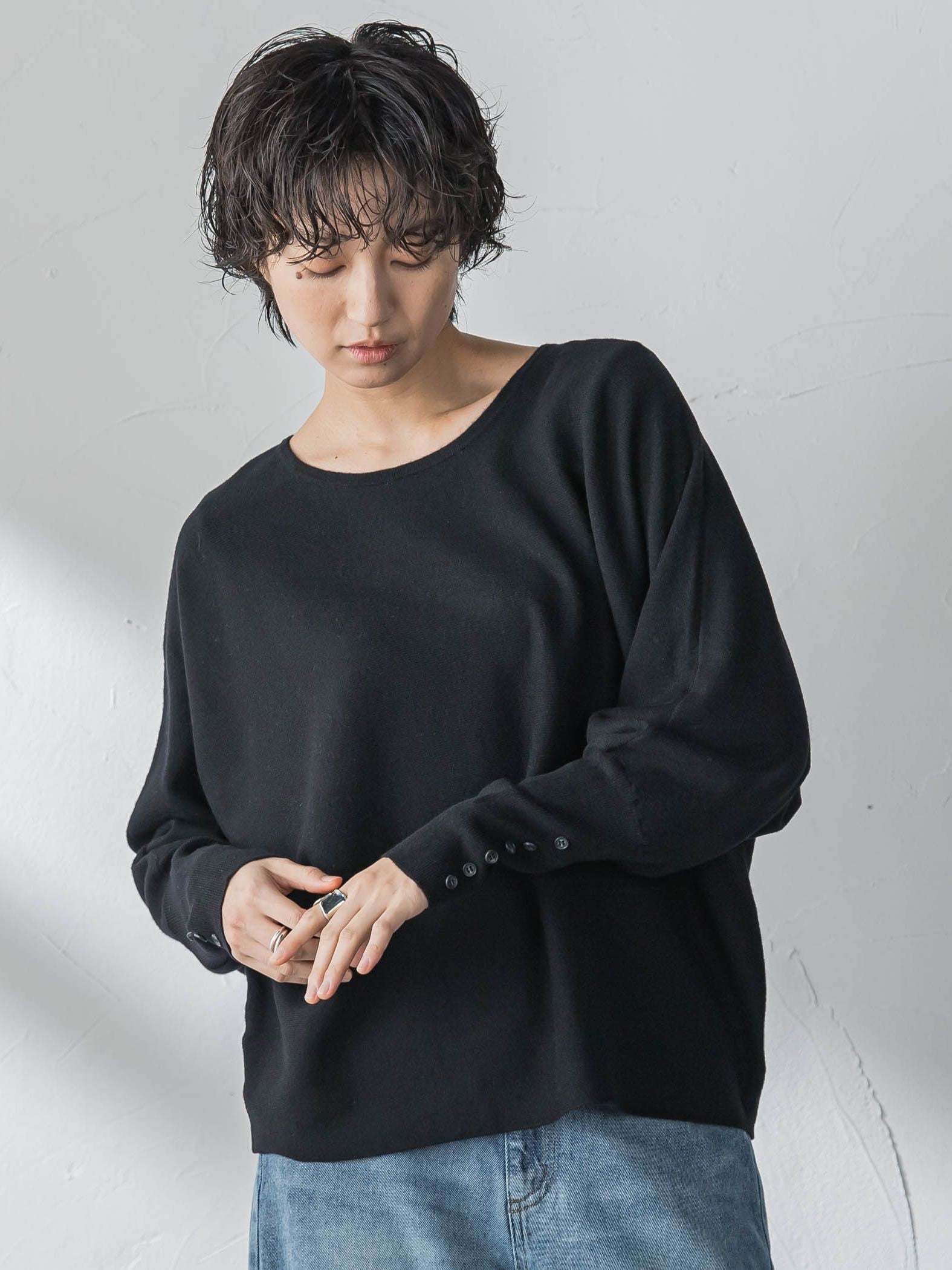 袖口ボタンドルマンニットプルオーバー≪手洗い可能≫